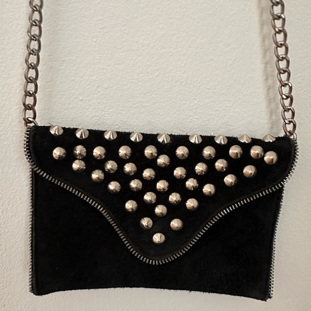 Free People Black Chain clutch crossbody with studded flap